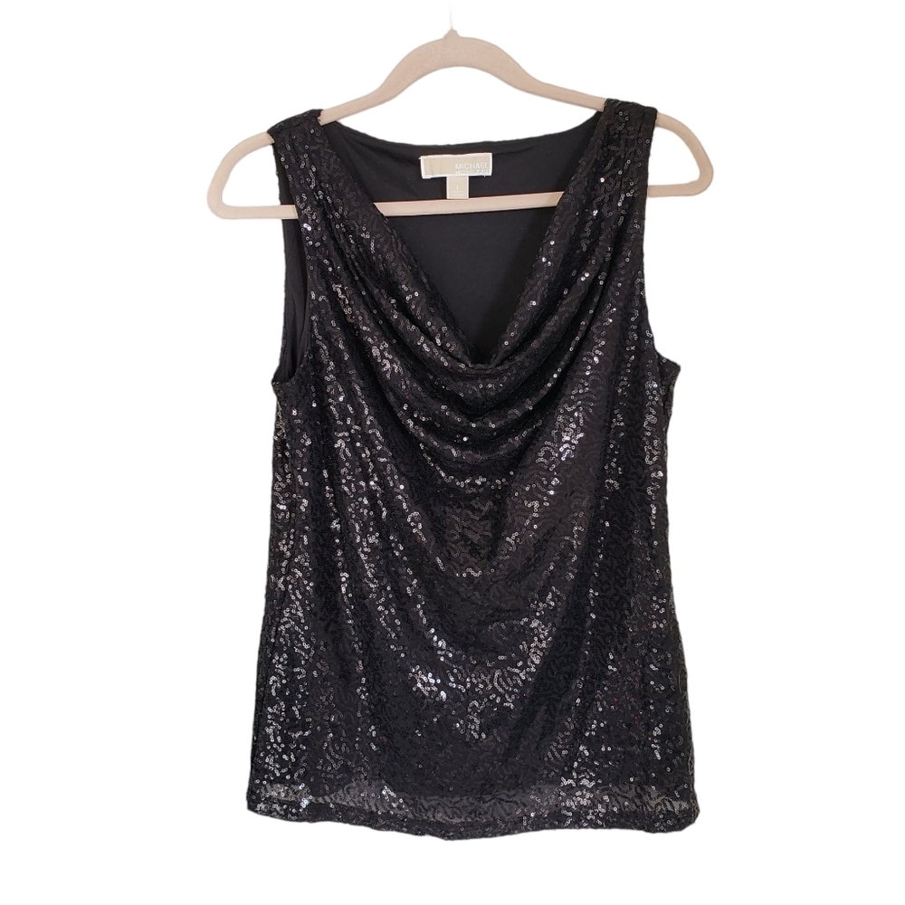 Michael Kors Black Sequin Cowl Neck Tank Top